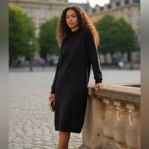 COS Black Wool Sweatshirt Dress | 100% Laine | Minimalist - Size Large